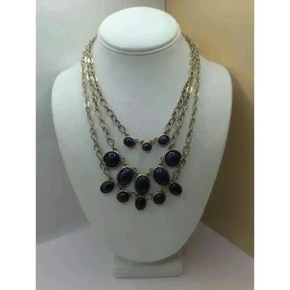 Chicos Muted Goldtone Navy Multi Strand Statement Necklace - Picture 3 of 7